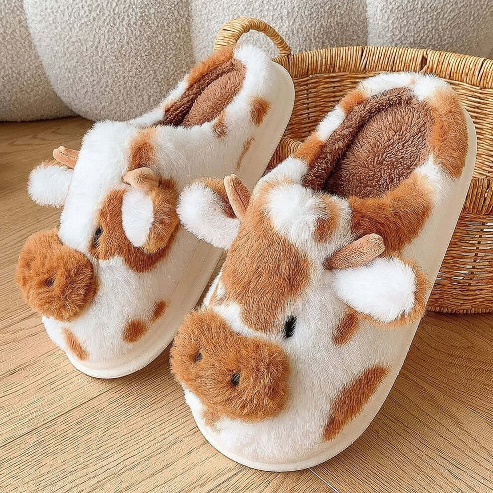 moozies fuzzy cute cow slippers for women and men soft plush