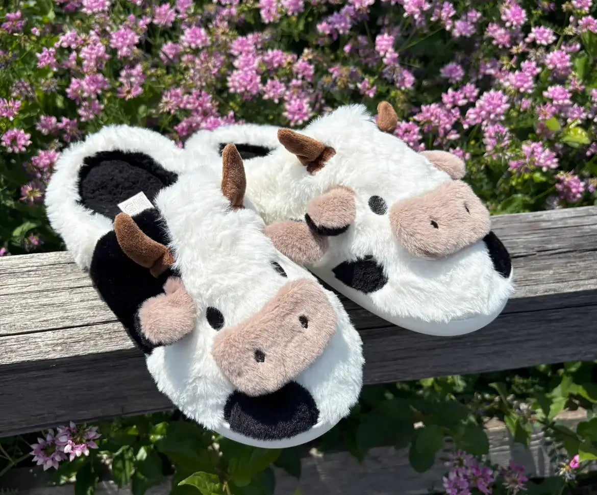moozies fuzzy cute cow slippers for women and men soft plush