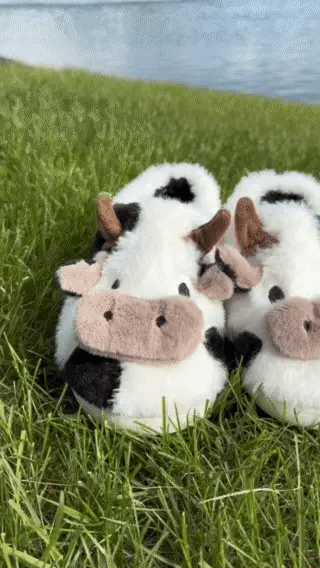 moozies fuzzy cute cow slippers for women and men soft plush