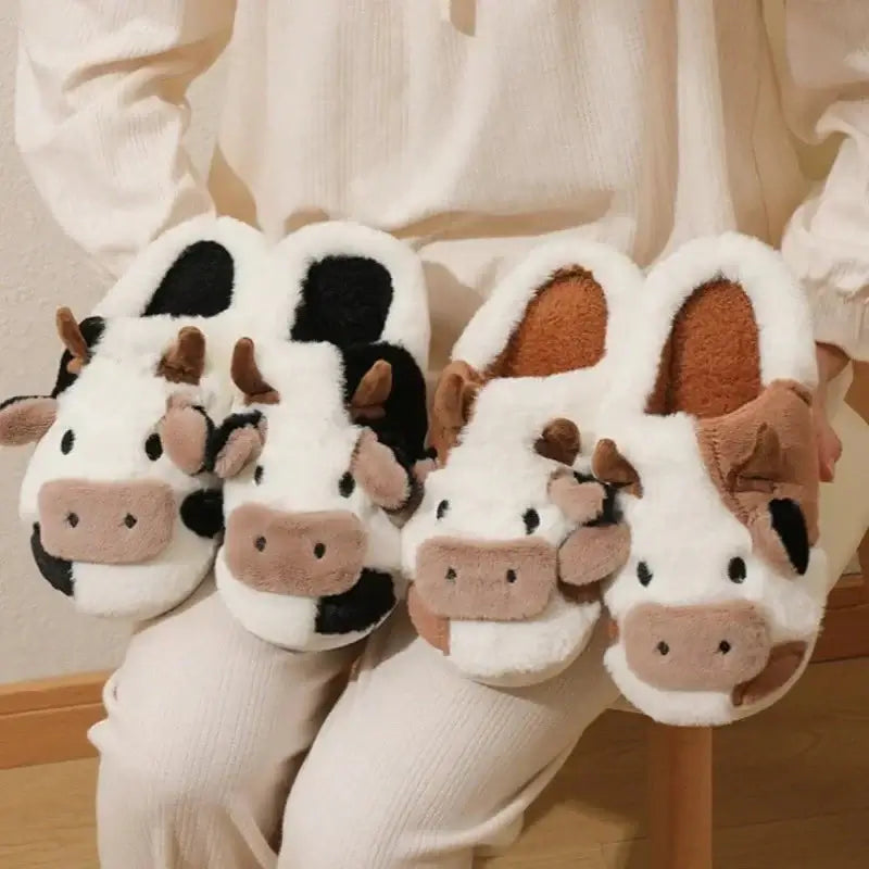 moozies fuzzy cute cow slippers for women and men soft plush