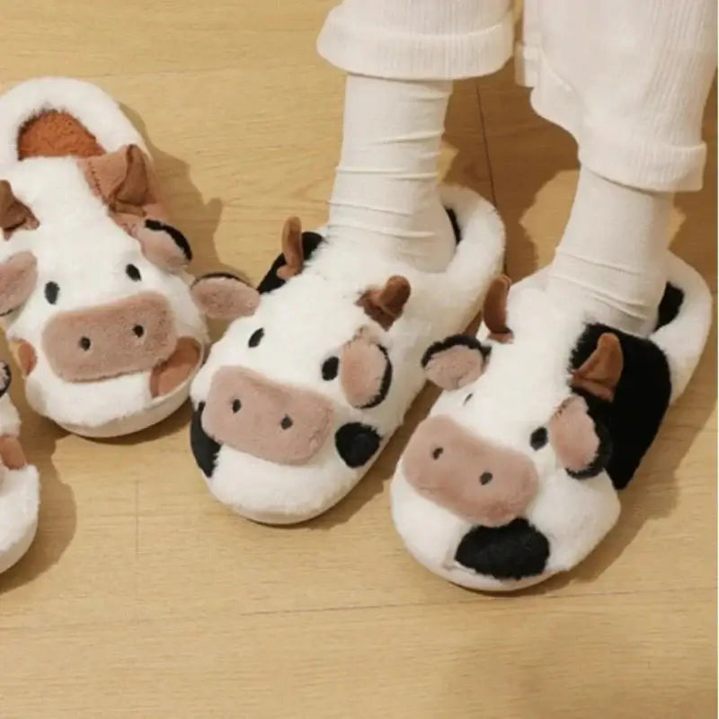moozies fuzzy cute cow slippers for women and men soft plush